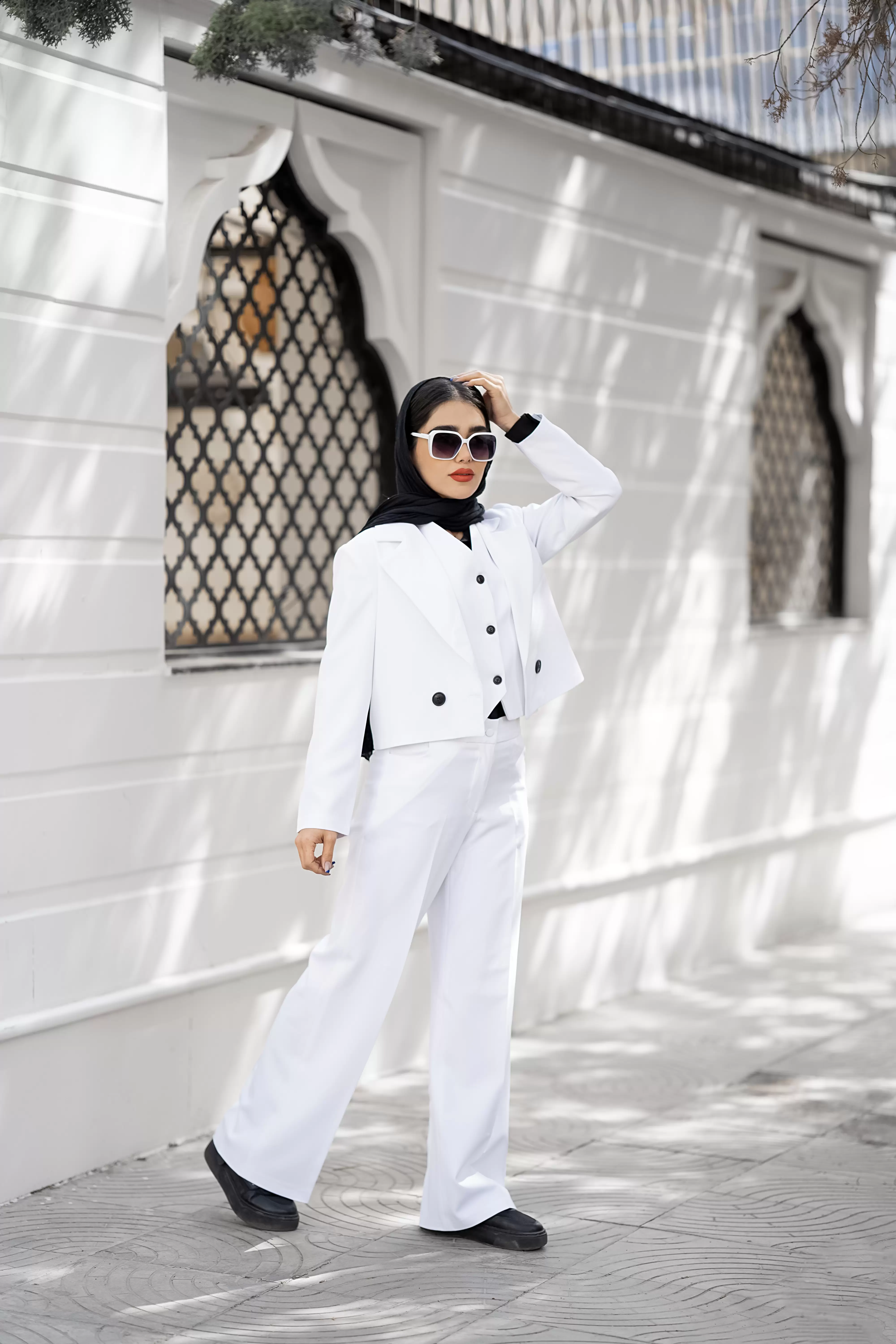 ست کراپ کت و شلوار و ژیله کرپ مازراتی